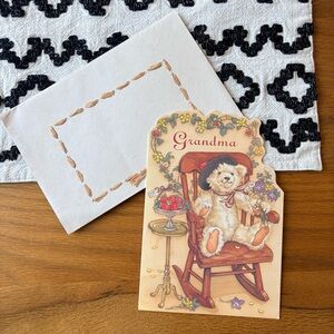 Vintage Renaissance Greeting Card Birthday Grandma Bear & Envelope cottagecore